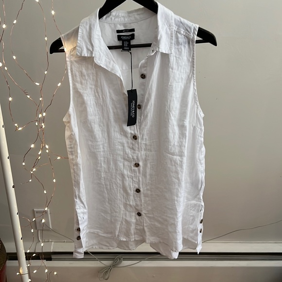 BNWT Jones NY Linen Sleeveless Collared Shirt - Picture 1 of 4